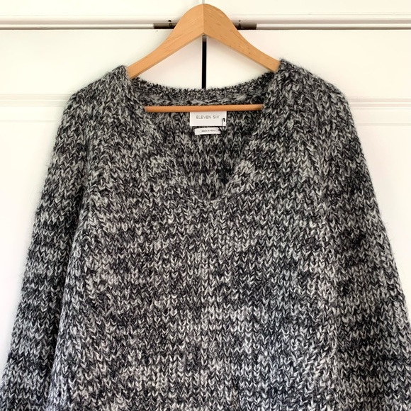 Eleven Six Tess Sweater Salt & Pepper Alpaca Chunky Ribbed Knit V Neck NEW XS/S - Picture 3 of 9